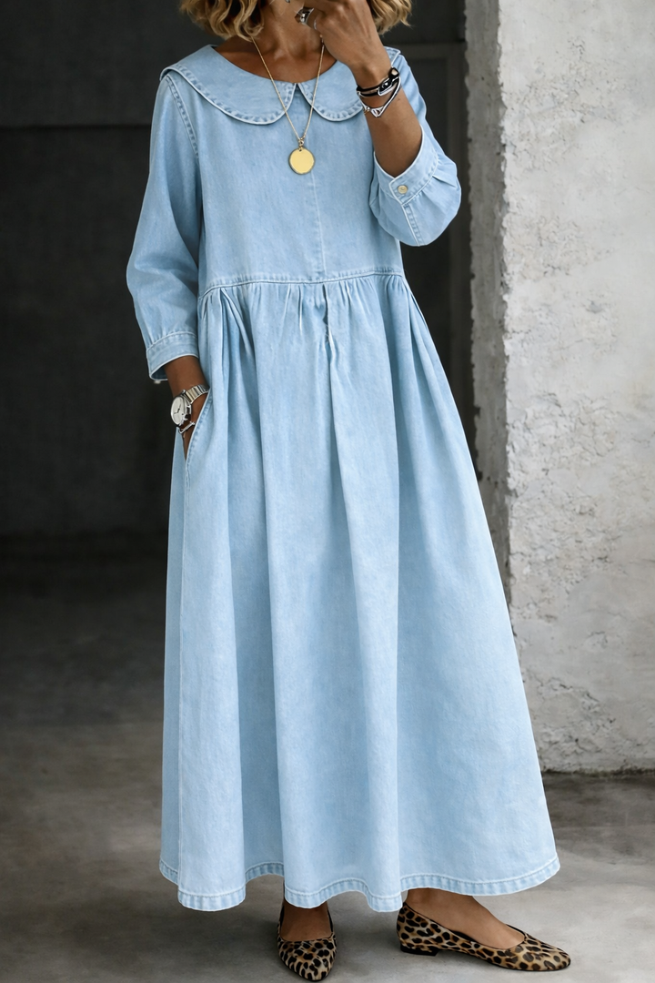 Lucia - Abito in denim con colletto Peter Pan