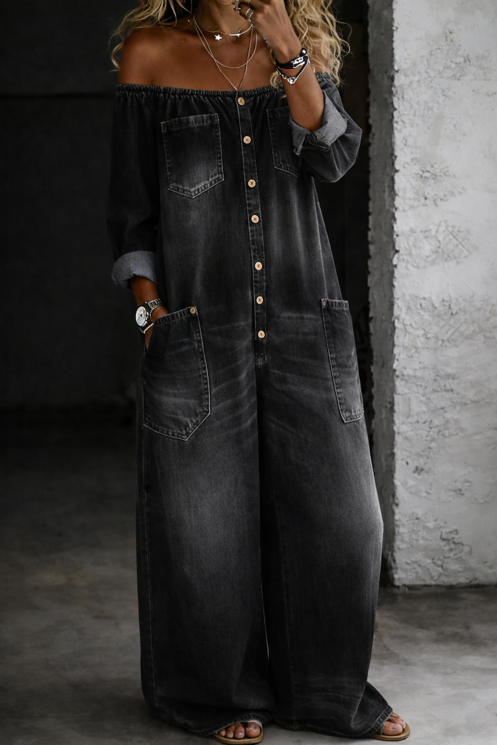 Isabella - Jumpsuit a maniche lunghe con spalle scoperte