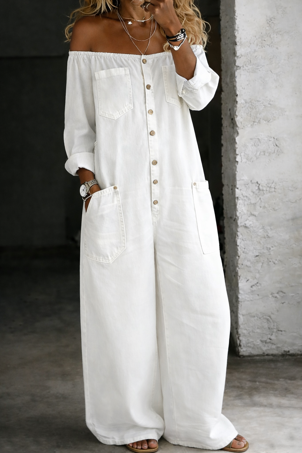Isabella - Jumpsuit a maniche lunghe con spalle scoperte