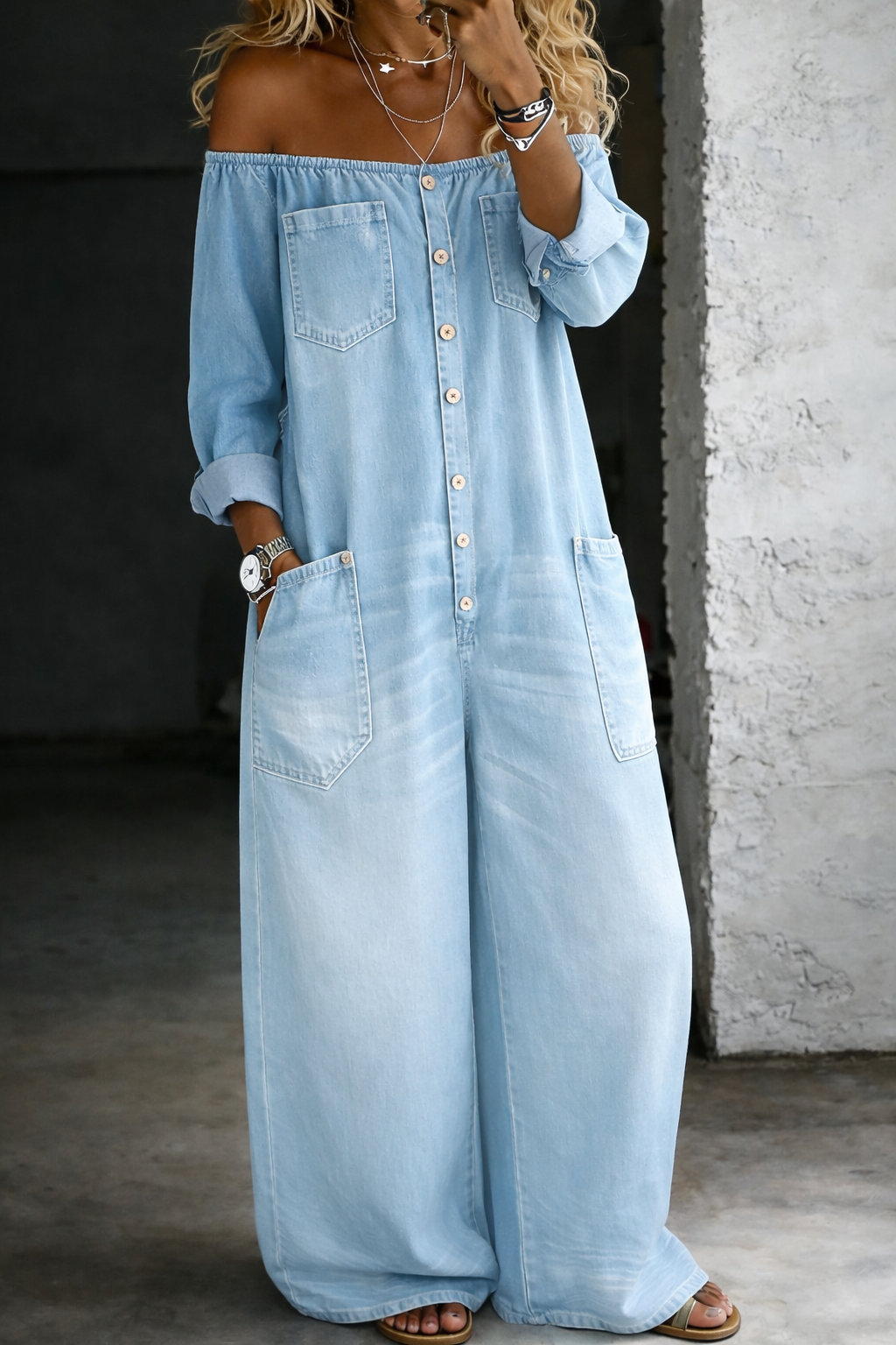 Isabella - Jumpsuit a maniche lunghe con spalle scoperte