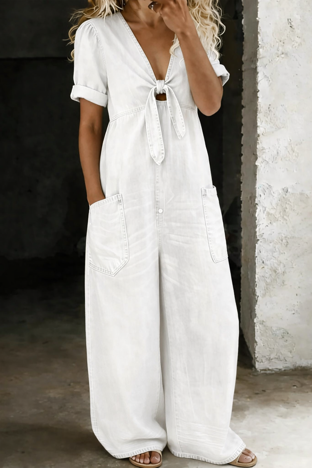 Sofia - Jumpsuit a maniche corte con scollo a V