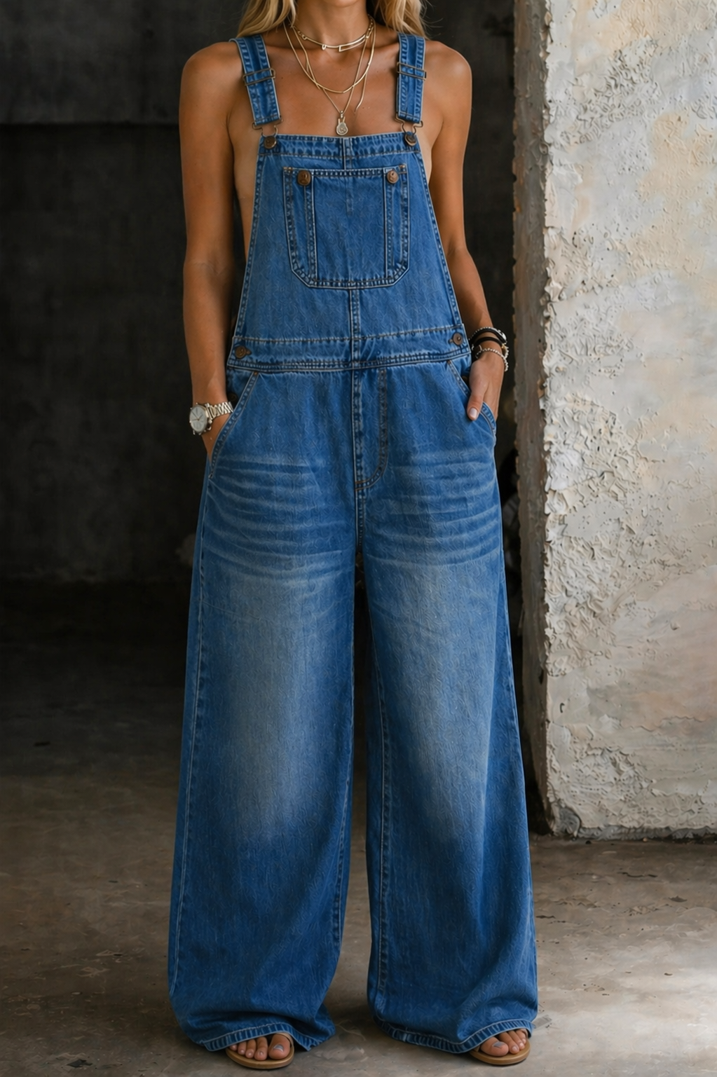 Giorgia - Salopette in denim con vita elasticizzata