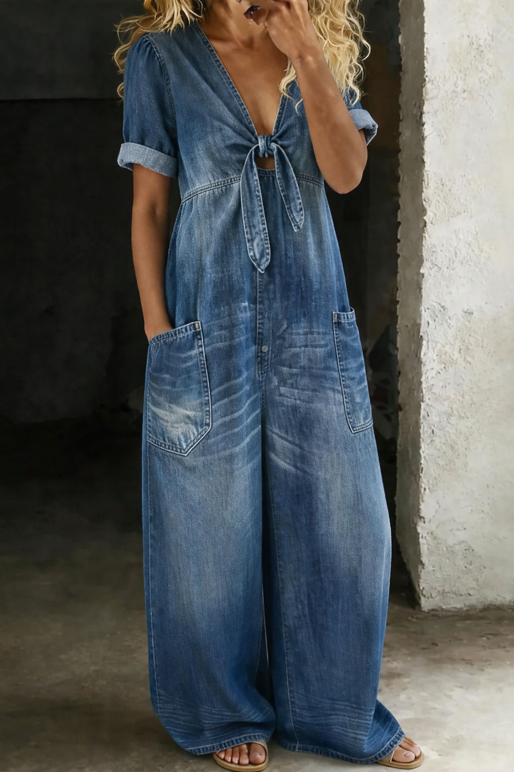 Sofia - Jumpsuit a maniche corte con scollo a V