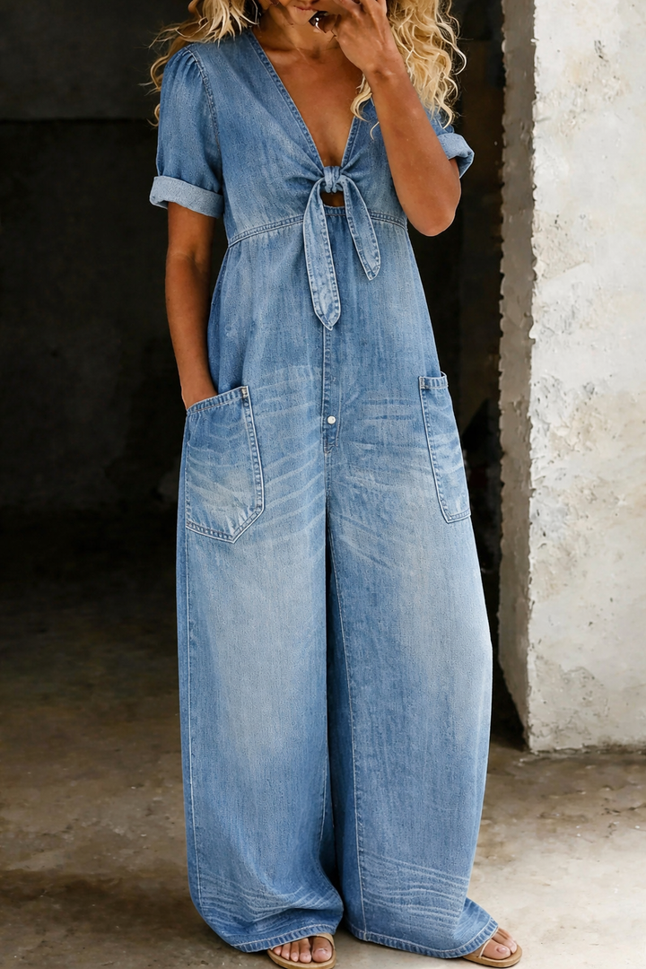 Sofia - Jumpsuit a maniche corte con scollo a V