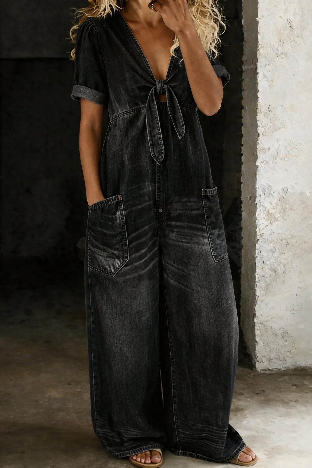Sofia - Jumpsuit a maniche corte con scollo a V