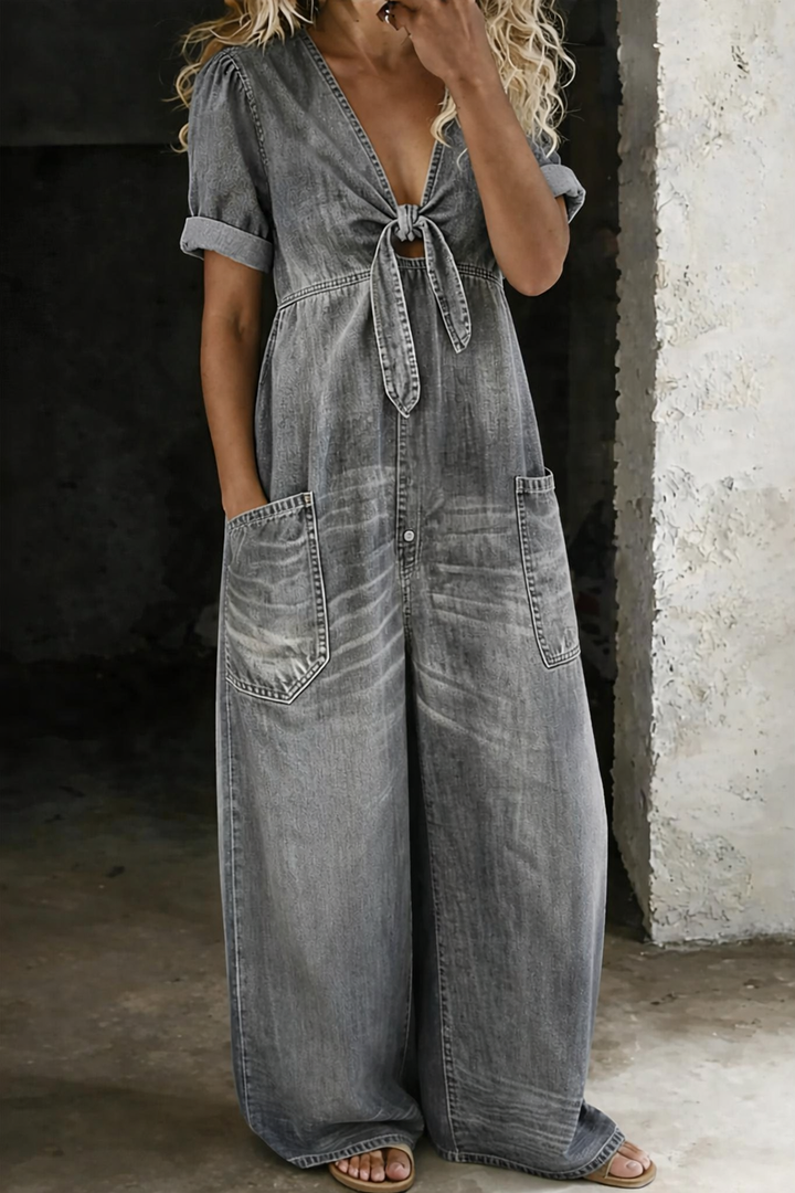 Sofia - Jumpsuit a maniche corte con scollo a V