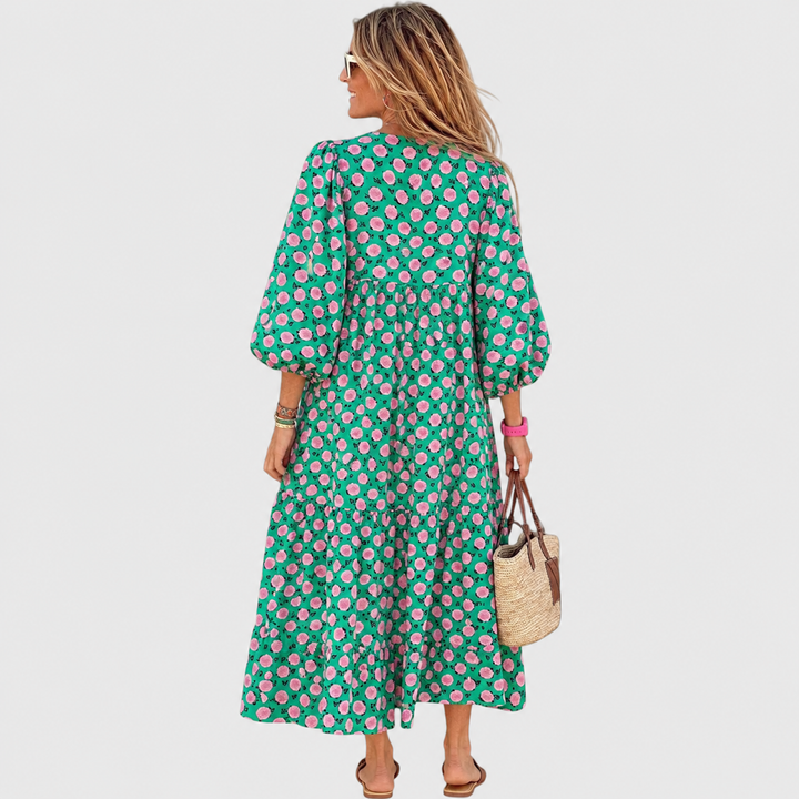 Fiorella | Abito lungo morbido a balze con maniche kimono