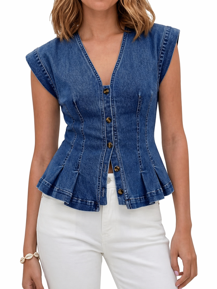 Matilde - Top in denim con scollo a V