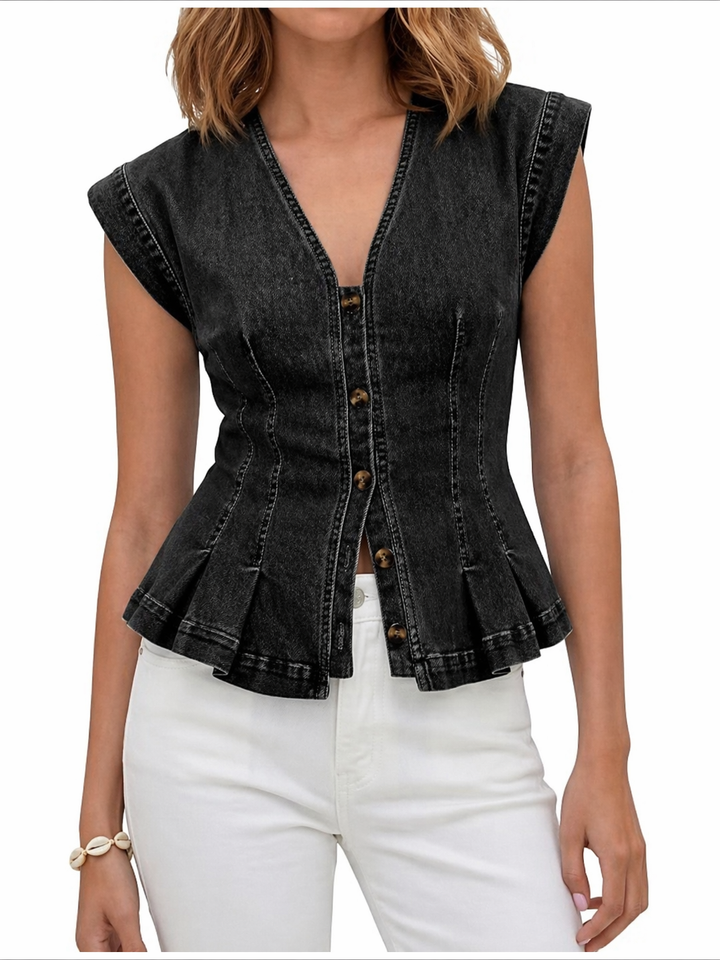 Matilde - Top in denim con scollo a V