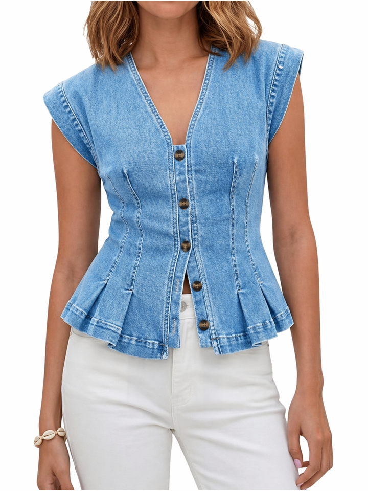 Matilde - Top in denim con scollo a V