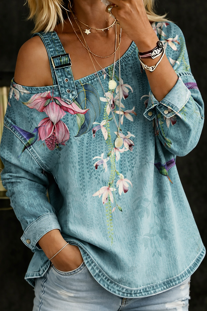 Sara - Top in denim con spalle scoperte