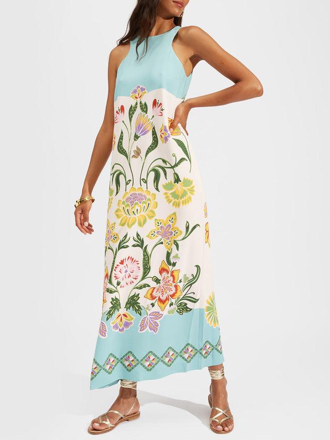 Federica | Abito midi senza maniche con stampa floreale Resort Sunshine