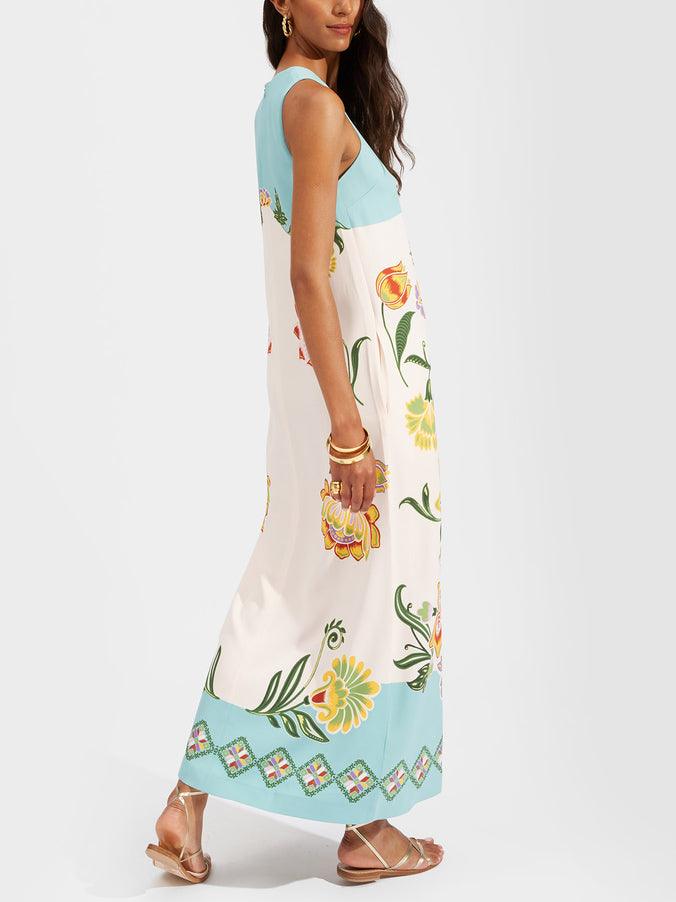 Federica | Abito midi senza maniche con stampa floreale Resort Sunshine