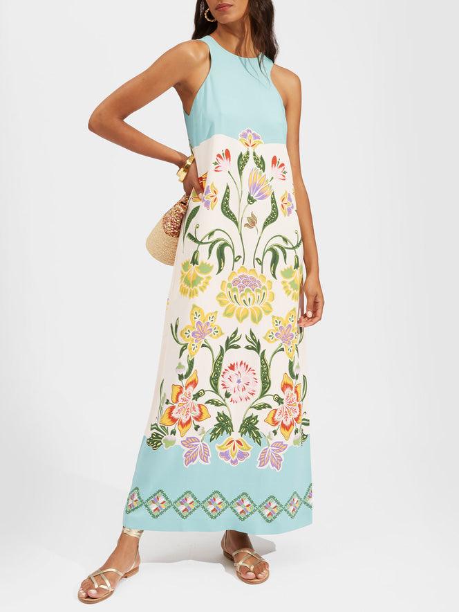 Federica | Abito midi senza maniche con stampa floreale Resort Sunshine