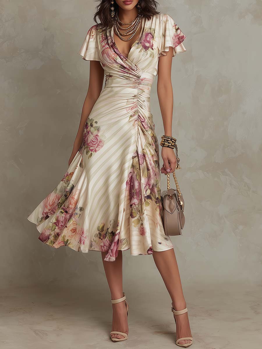 Clara | Abito Midi Satinato Florale Vintage