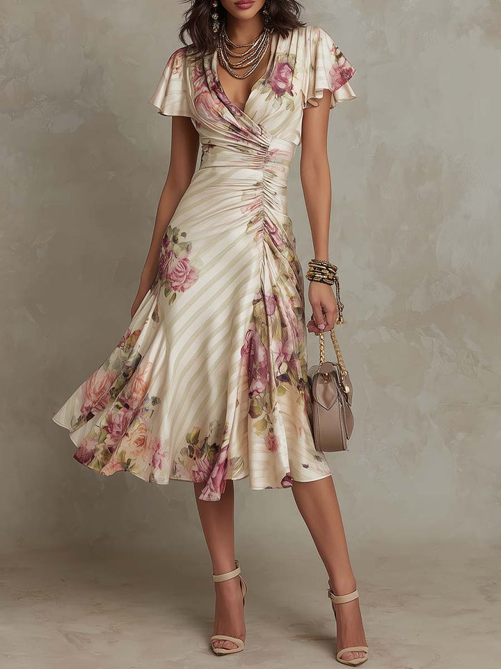 Clara | Abito Midi Satinato Florale Vintage