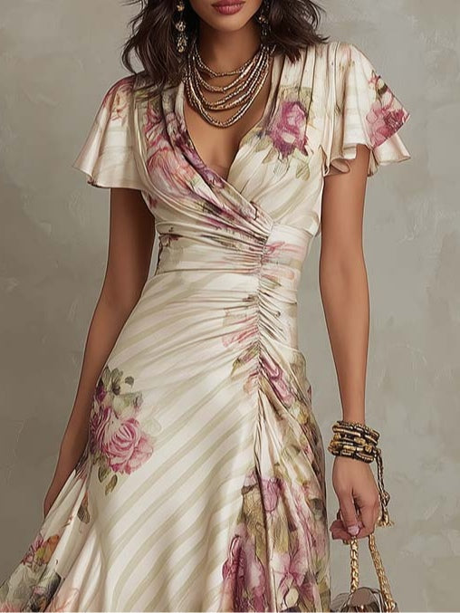 Clara | Abito Midi Satinato Florale Vintage