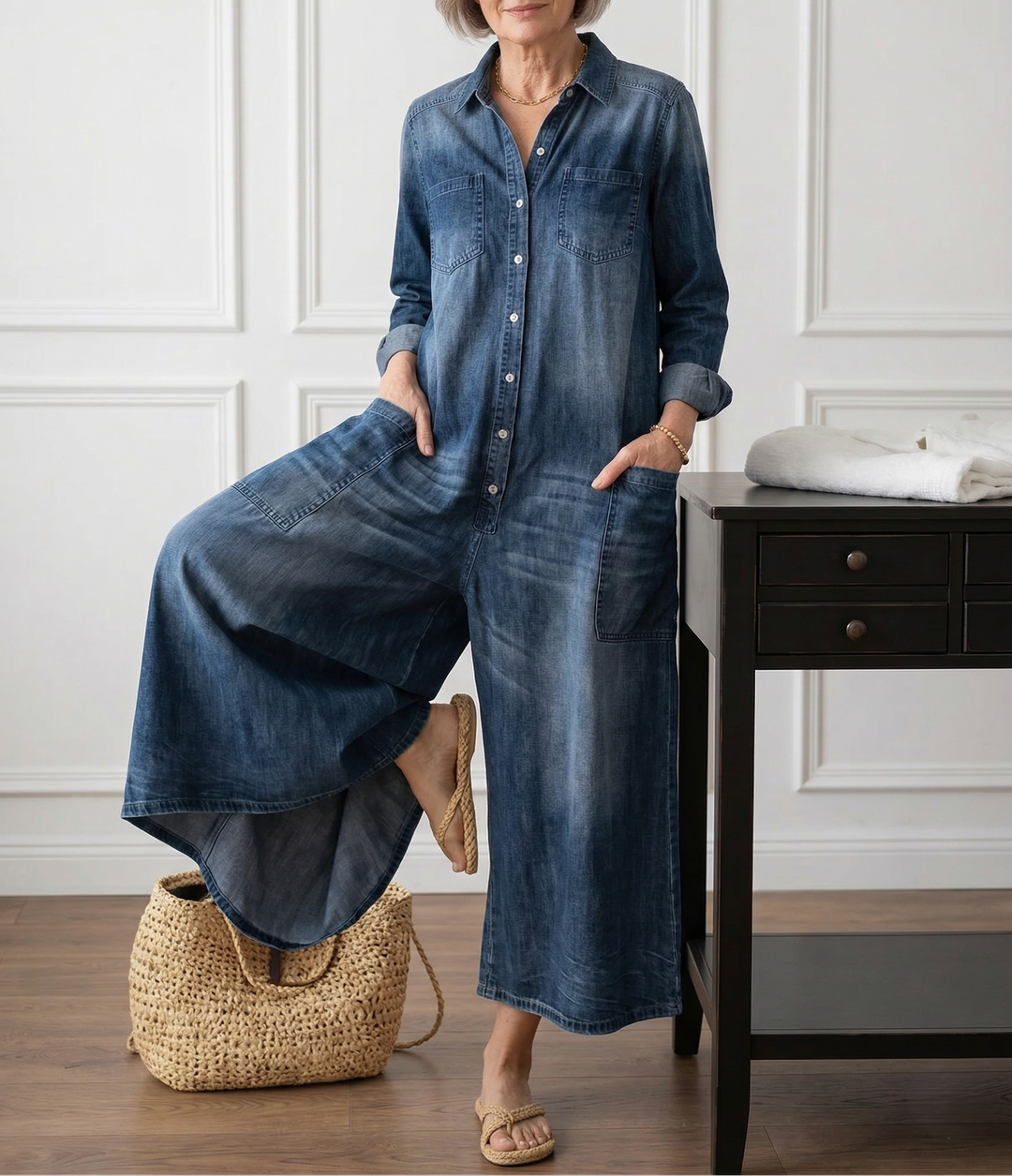 Rebecca - Salopette in denim di cotone