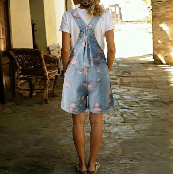 Margherita - Salopette floreale in denim