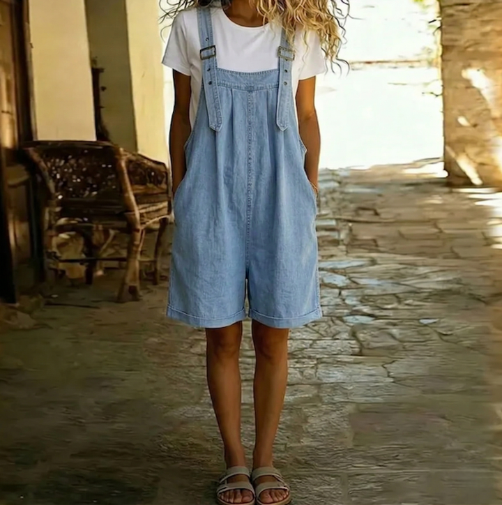 Federica - Salopette corta in denim dal morbido tocco di cotone