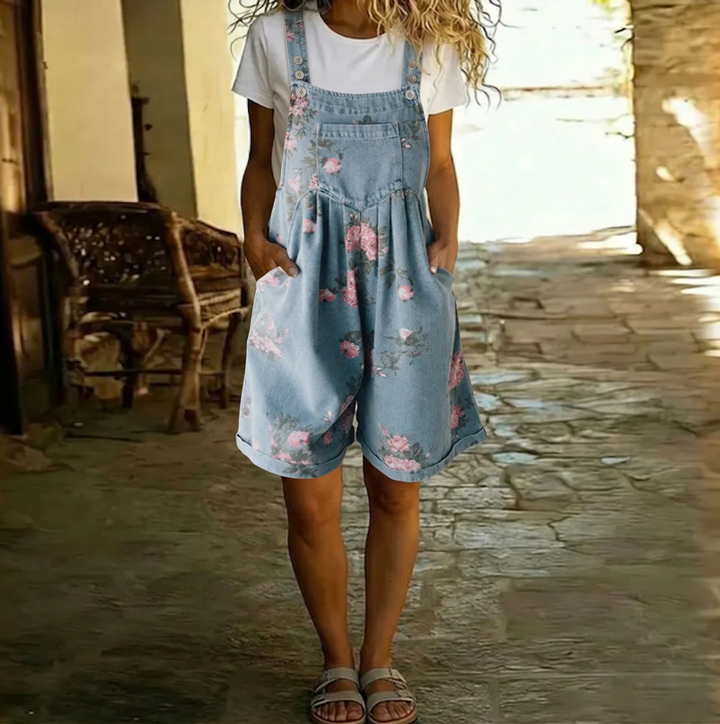 Margherita - Salopette floreale in denim