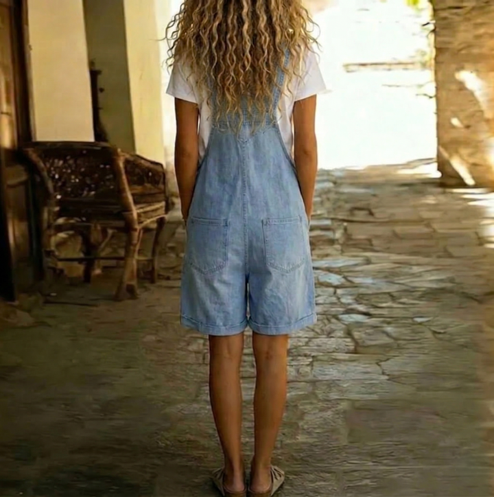 Federica - Salopette corta in denim dal morbido tocco di cotone