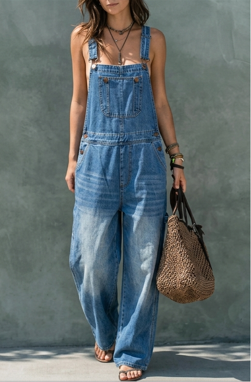 Giorgia - Salopette in denim con vita elasticizzata