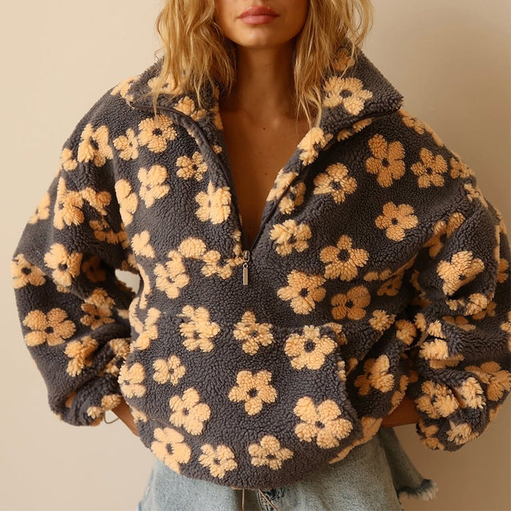 Valeria | Maglione in pile teddy con motivo floreale