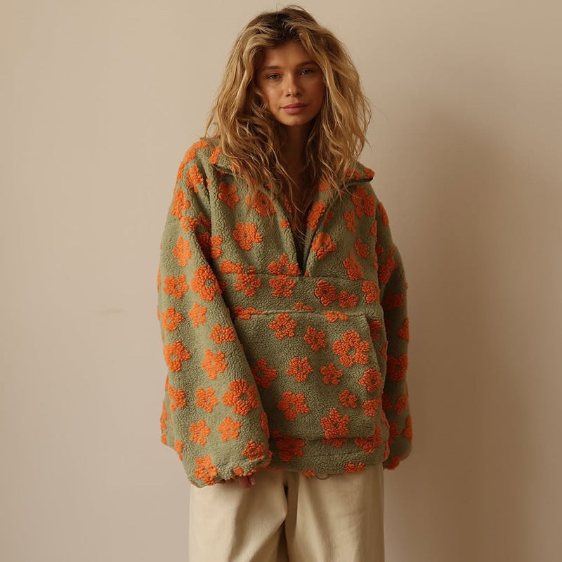 Valeria | Maglione in pile teddy con motivo floreale