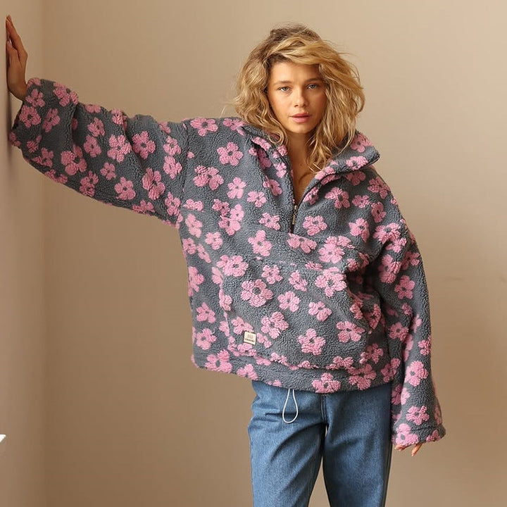 Valeria | Maglione in pile teddy con motivo floreale