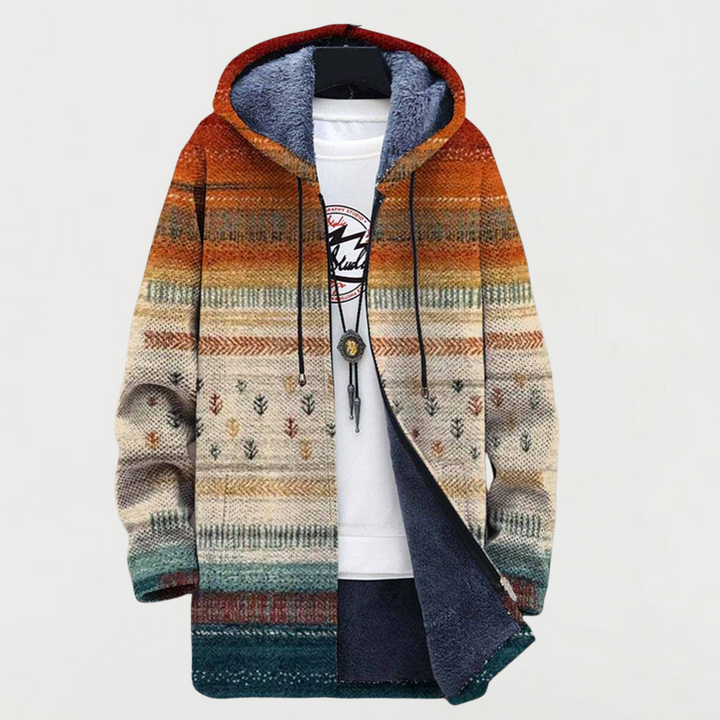 Annegret | Cardigan con cappuccio e righe autunnali