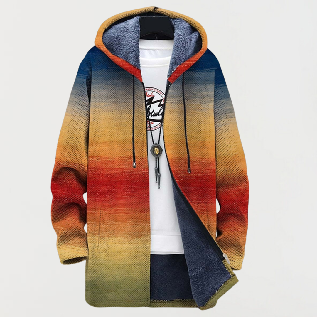Elfrun | Cardigan con cappuccio e sfumatura tramonto