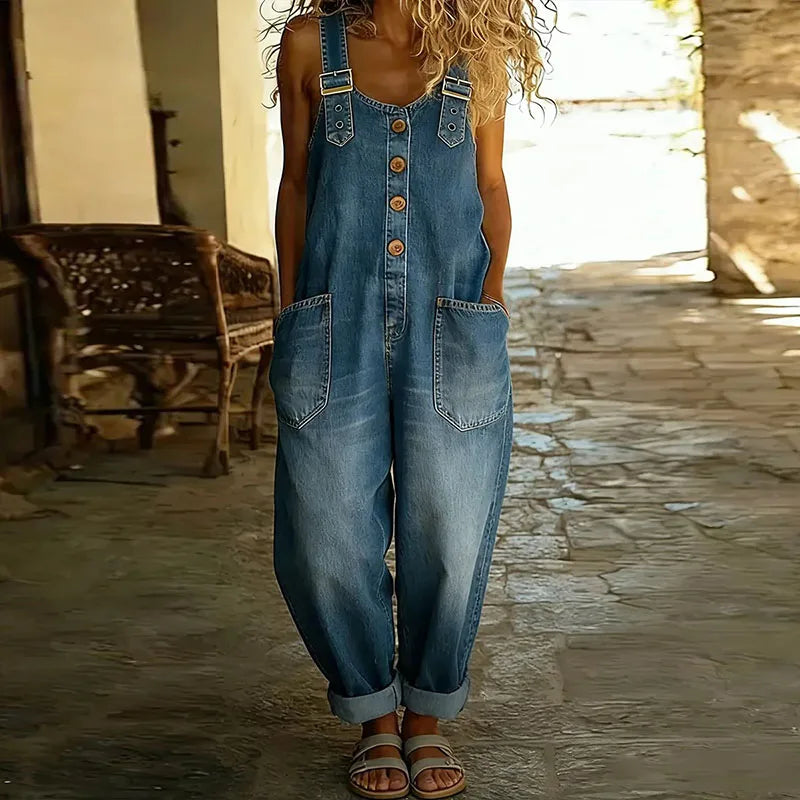 Angelica - Salopette vintage in morbido cotone effetto denim