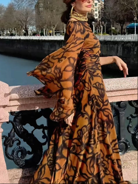 Emma | Abito lungo stampato Glamour da Spiaggia Marrone