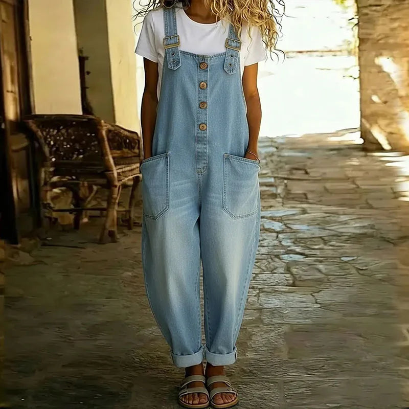 Angelica - Salopette vintage in morbido cotone effetto denim