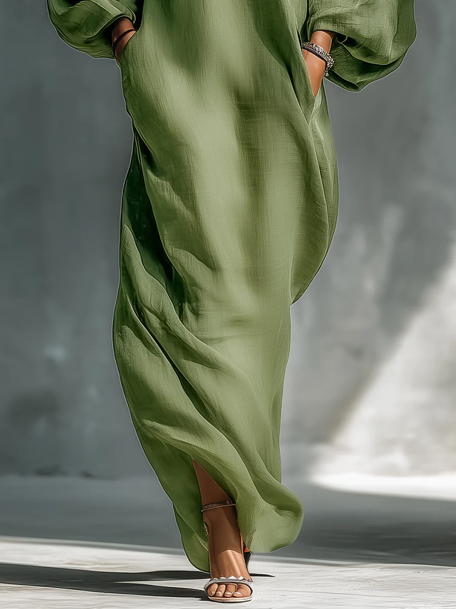 Eleonora | Abito Maxi con Maniche a Sbuffo Verde