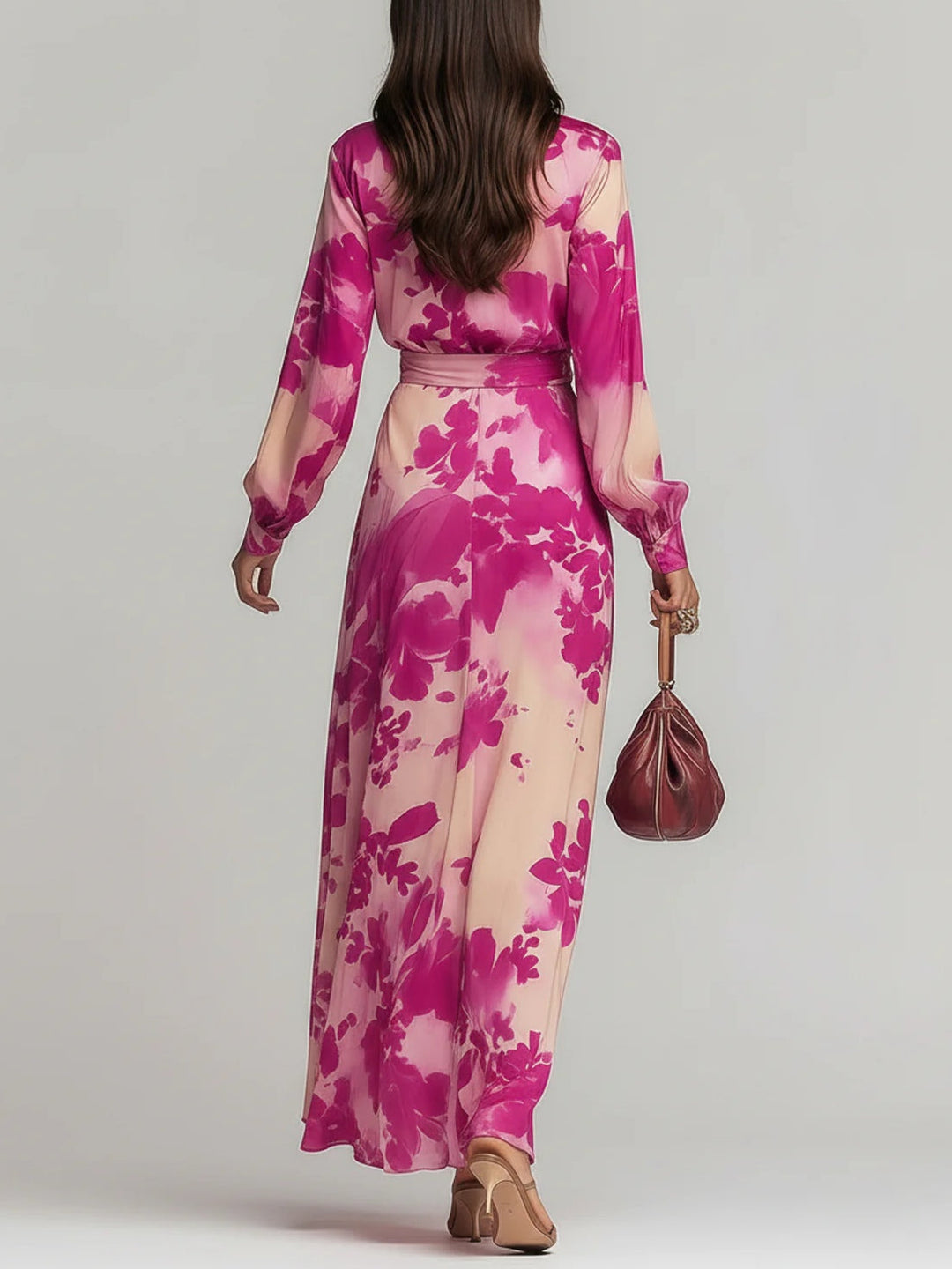 Greta | Abito Maxi Floreale con Scollo a V e Cintura