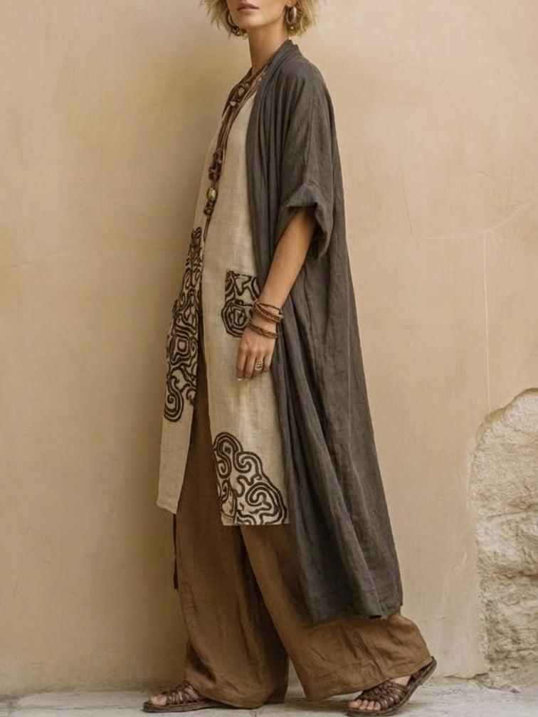 Matilde | Set di tre pezzi in grigio scuro e marrone con stampa tribale