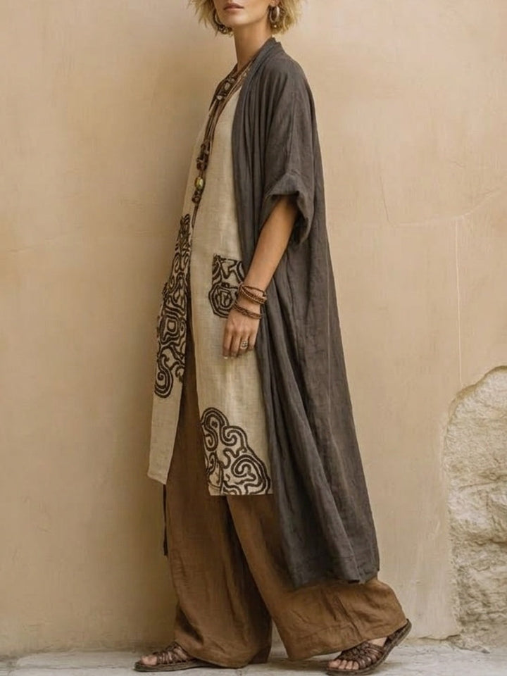 Matilde | Set di tre pezzi in grigio scuro e marrone con stampa tribale