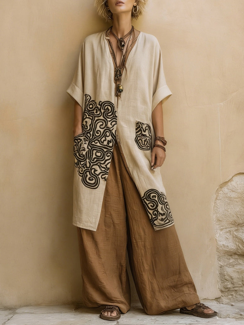 Matilde | Set di tre pezzi in grigio scuro e marrone con stampa tribale