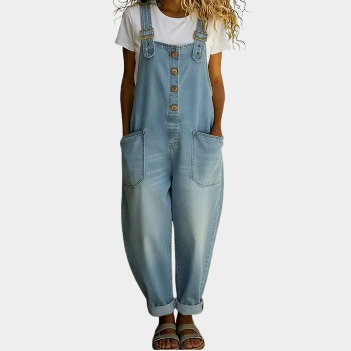 Angelica - Salopette vintage in morbido cotone effetto denim