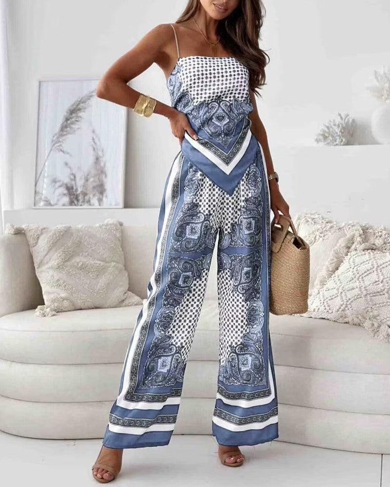 Diana | Set di due pezzi elegante con top a lacci e pantaloni pronti per le vacanze