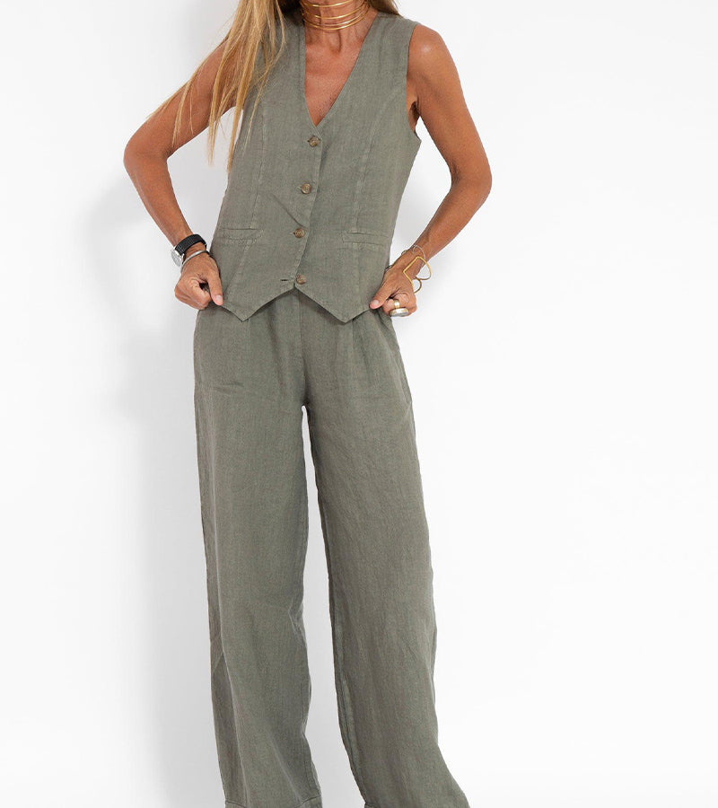 Daniela | Completo Gilet Bottonato & Pantalone Largo
