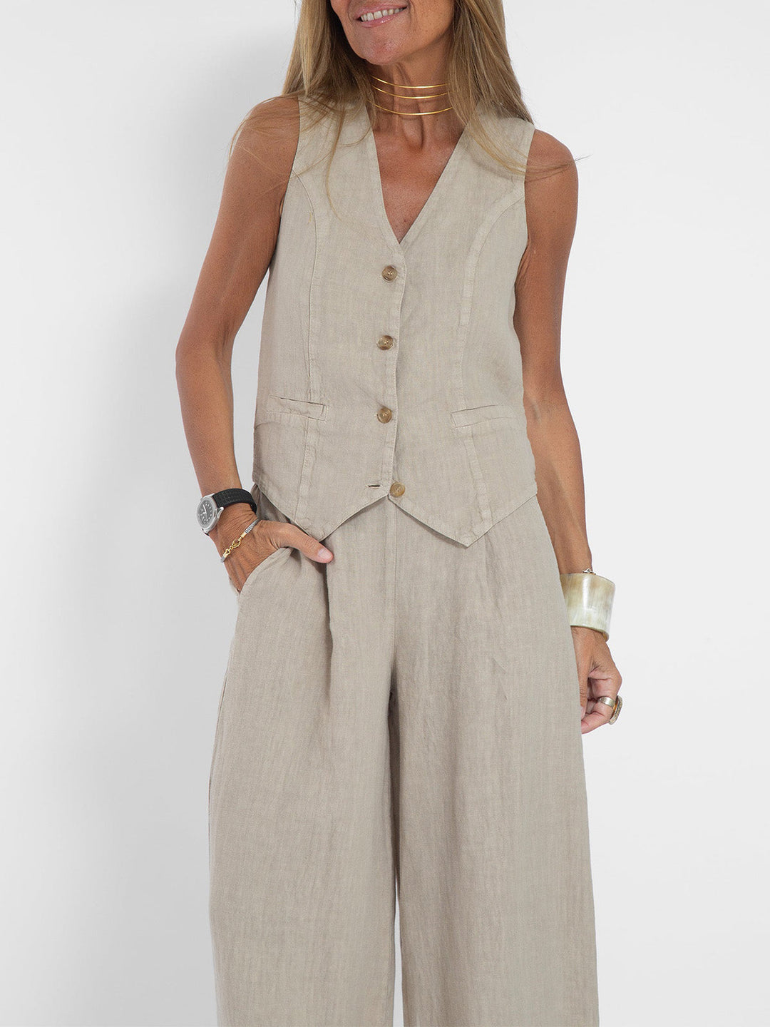 Daniela | Completo Gilet Bottonato & Pantalone Largo