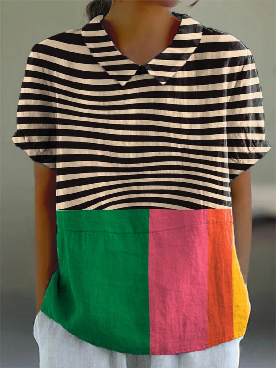 Eva | Camicia a Strisce Bold e a Blocchi di Colore
