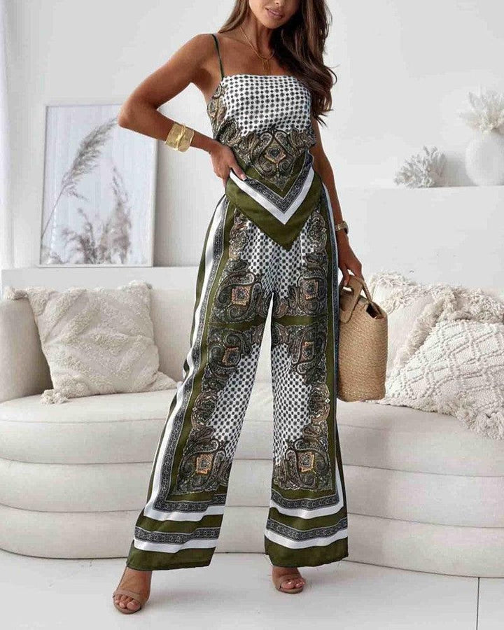 Diana | Set di due pezzi elegante con top a lacci e pantaloni pronti per le vacanze