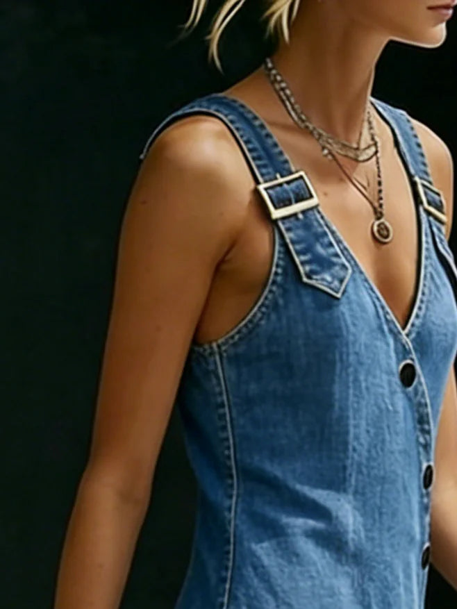 Daniela - Vestito lungo in denim con bottoni