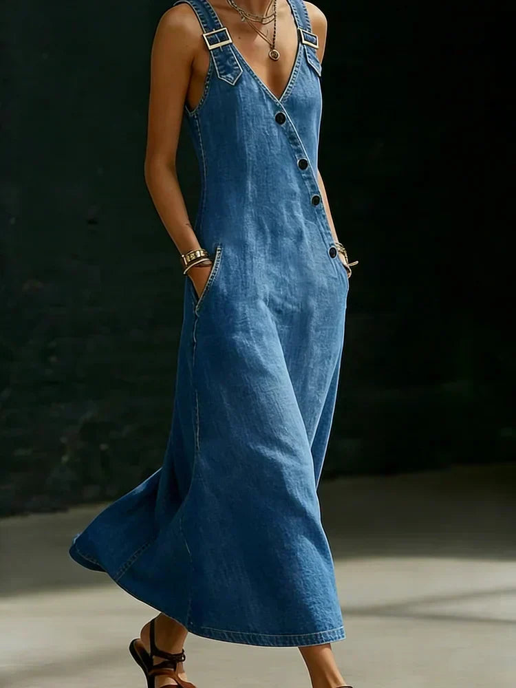 Daniela - Vestito lungo in denim con bottoni