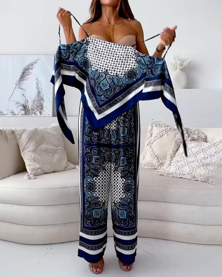 Diana | Set di due pezzi elegante con top a lacci e pantaloni pronti per le vacanze