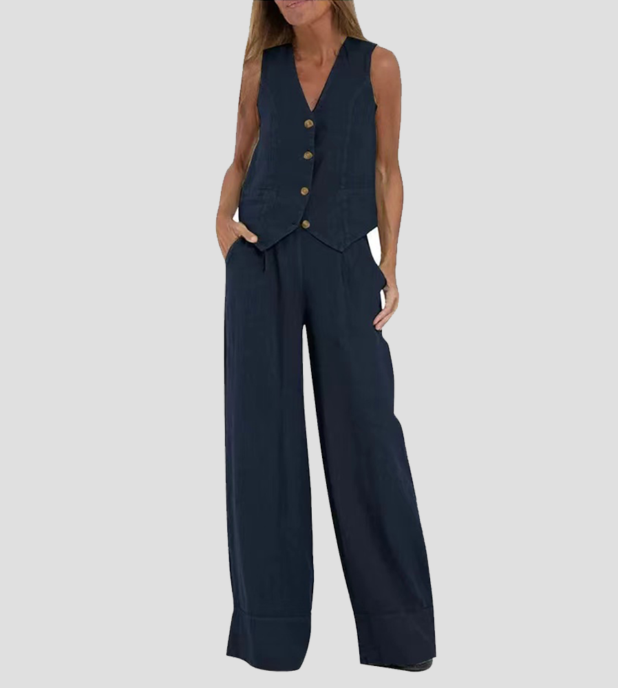 Daniela | Completo Gilet Bottonato & Pantalone Largo